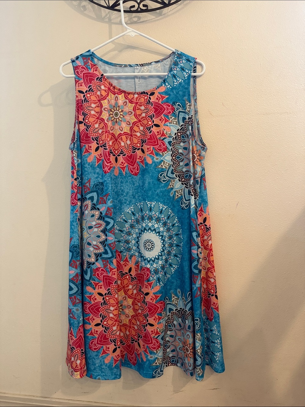Sleeveless Turquoise Floral Medallion Midi Dress